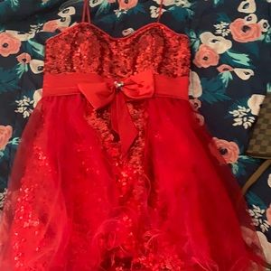 Strapless Red sequins dress with a bow